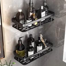 Porta Shampoo Sem Furo Suporte De Sabonete Para Parede Com Adesivo Metal De alumínio Prateleira De Banheiro Rack Em Casa Cozinha Organizador Multiuso