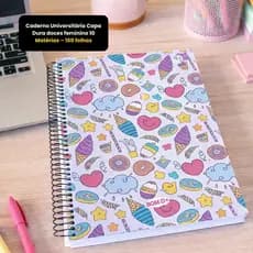 Caderno Universitário Capa Dura 10 Matérias, Caderno 160 Folhas, Caderno Menina, Caderno Feminino