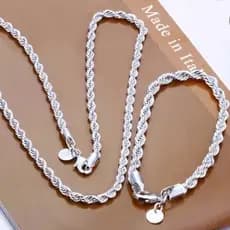925 Prata Esterlina 2 Peças Colar De Corrente De 4mm Pulseira Para Mulheres Homens Jóias Conjuntos De Casamento