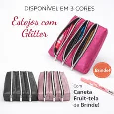 Estojo Escolar Triplo Glitter Rosa Pink 3 Compartimentos com Zíper | Estojo Feminino Grande