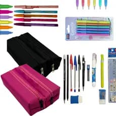 Estojo Duplo Escolar Nylon Duplo ou Kit Caneta Lapiseira Corretivo Borracha | Resistente | 5 Cores Disponíveis