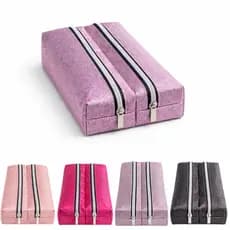Estojo Escolar Glitter Duplo com 2 Zíperes | Necessaire Feminina Brilhante Resistente
