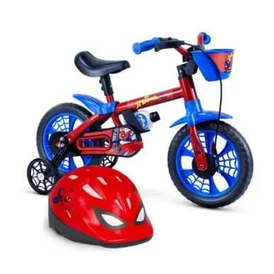 Kit Bicicleta Infantil Aro 12 com Capacete Spider Mann menino