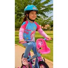 Kit Completo Bicicleta Infantil Aro 16 Unicórnio com Rodinhas Capacete e Camiseta Ciclismo Proteção UV