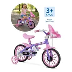 Bicicleta Infantil Nathor Aro 12 Minnie com Rodinhas Menina Crianças de 3 a 5 anos peso suportado 21kg
