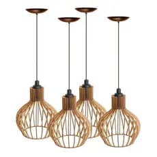 1 Luminária Pendente De Teto Madeira Mdf Para Decoração Escritório