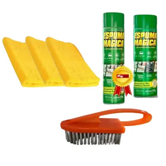 kit Limpa Tênis 2 Espuma Mágica 1 Escova 3 panos Microfibra