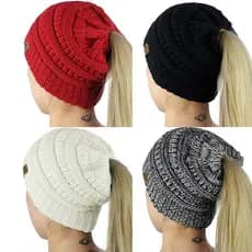 Touca Feminina Inverno Gorro De Lã Com Furo Para Rabo De Cavalo
