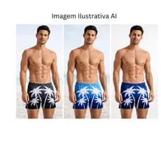 Sunga Box Masculina moda praia modelo coqueiro Cinza Azul claro Azul escuro