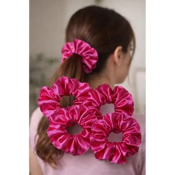 kit 10 Xuxas de Cetim Rosa Pink  – Elástico de Cabelo Antifrizz, Anti Quebra, Scrunchie Premium