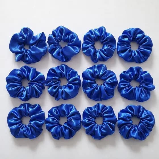 Kit 5 Xuxas de Cetim Premium Azul Royal – Elástico de Cabelo Antifrizz com Brilho Luxuoso