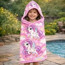 Toalha Infantil com Capuz Unicórnio 1,40m x 90cm Felpuda Toalha de Banho Infantil Menina Macia Absorvente Piscina Praia