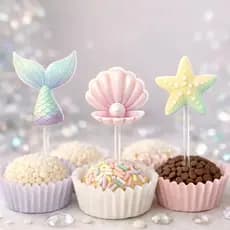 30 Toppers Tags Docinhos Doces Brigadeiro Sereia Concha Mar Candy