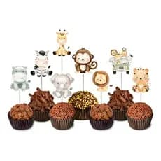 30 Toppers Tags Docinhos Doces Safari Baby com Elefante, Girafa e Leão Safari Baby com Elefante, Girafa e Leão