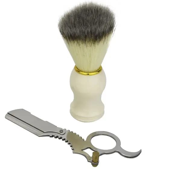 Navalhete Cabo Polegar Aco Inox Ajustavel + Pincel De Barbear