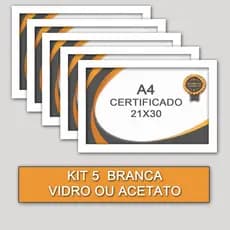 Kit 5 Moldura para Quadro Certificado BRANCO A4 21X30 - Vidro ou Acetato