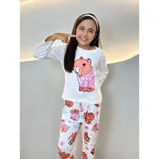 Pijama Menina Manga Longa Frio Capivara Ursinho Pijama de Inverno Infantil Personagens