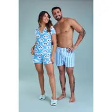Pijama americano short masculino e  americano feminino blogueira dormir noite, kit.