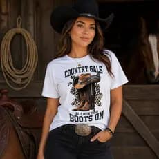 Camiseta Feminina Rodeio Country Gals Boots On Estilo Country Western Casual Premium