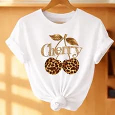 Camiseta Feminina Estampa Cherry Linda Delicada 100% Algodão - Envio Imediato