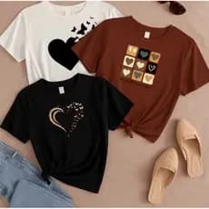 Kit 03 Camisetas T-shirt Linda Camiseta Feminina Varias Estampas Coração Casal Animado Drip Camisa