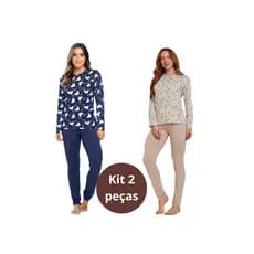 kit 2 Pijama feminino inverno SUEDE longo pijama suede feminino inverno estampado