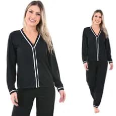 Pijama Feminino Blogueira Longo de Botão Amamentação Pijama Gestante Pijama Americano Maternidade Blogueirinha