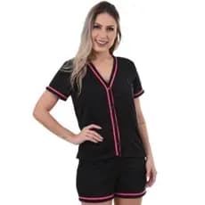 Pijama Feminino Americano Blogueira aberto Botões Short e Camisa de Botão Baby Doll americano blogueirinha amamentação gestante cirurgico malha