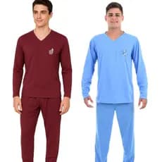 kit 2 Pijama Longo Adulto Masculino Blusa Manga Comprida E Calça