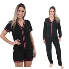 Kit 2 peças Pijama Inverno Blogueirinha mais baby doll Verão Aberto De Botão Gestante Blogueirinha