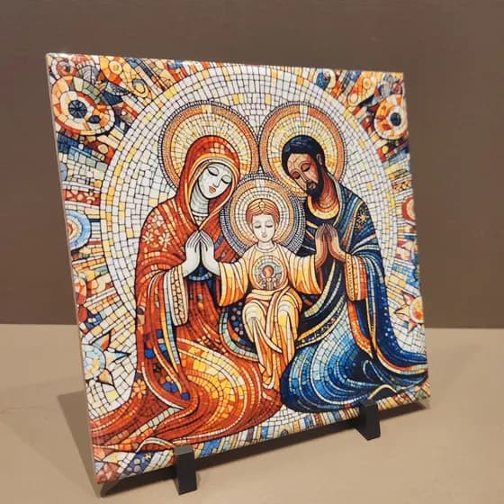 Quadro Azulejo Sagrada Família - Decoração Mosaico Católico-Presente-COM SUPORTE 15x15