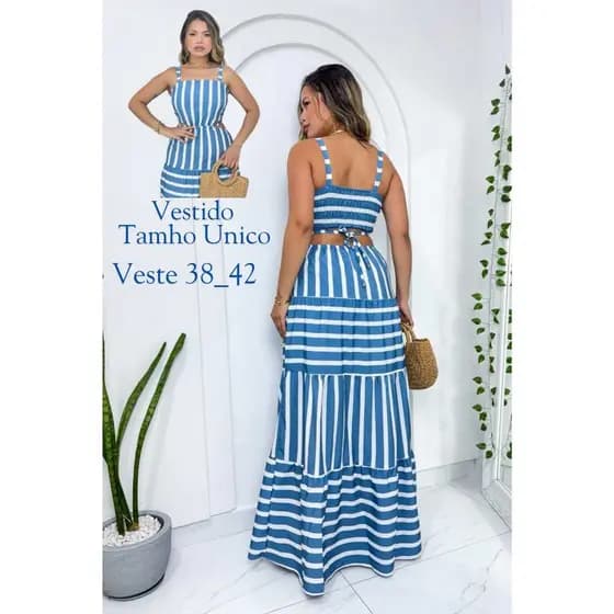 vestido longo feminino listrado, vestido listrado, vestido longo casual basico.