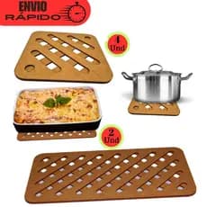 Kit 4 Descansos de panela quadrado + 2 Suporte de travessas retangular para Apoio De Mesa, Cozinha