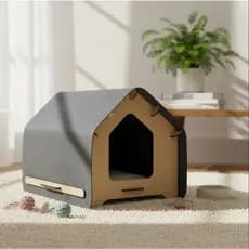Cama Casa Arranhador De Gato Brinquedo Cabana Toca Grande para Pet Fabricado em MDF e Carpete