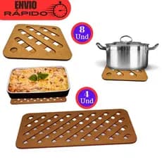 Kit 8 Descansos de panela quadrados + 4 Suporte de travessas retangulares para Apoio De Mesa, Cozinha
