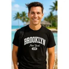 Camiseta Masculina 100% Algodao Brooklyn New York Regular T-Shirt Basica