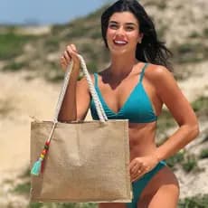 BOLSA DE PRAIA FEMININA PALHA COM ZIPE RESISTENTE E LEVE TENDÊNCIA