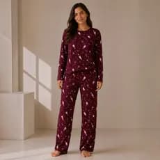 Pijama Feminino Longo Estampado Inverno Quentinho Confortável Suede Premium