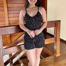 Pijama Feminino Verão Suede Alcinha com Botões Conjunto Short doll Estampado