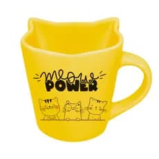 Caneca de Cerâmica Gato 3D Meow Power Amarelo 300ml