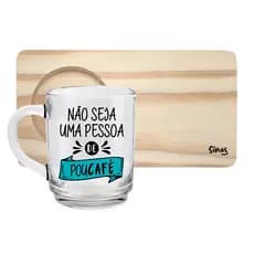 Kit Caneca Lisa de Vidro + Bandeja de Madeira Coffee Lover 245ml