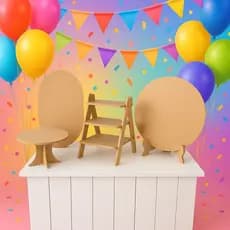Kit mini paineis com escada e boleira mini table em mdf 4 peças