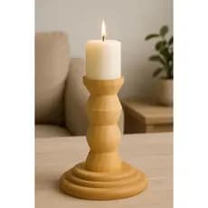 Castiçal de Madeira Natural Torneada – 17cm Altura | Suporte para Vela Decorativa Rústica