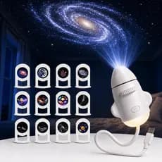 Projetor de Estrelas e Luz Noturna, Lâmpada de Projeção Galáctica USB 2 em 1 com 12 Slides, Projetor de Teto LED com Con