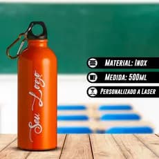 Garrafa Squeeze 500ml Personalizada com seu Nome, Logo ou Imagem - Bico Duplo e Mosquetão
