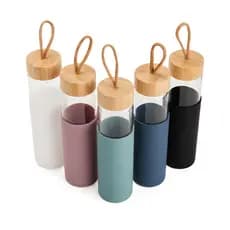 Garrafa de Vidro 750ml com Luva de Silicone e Tampa Bambu - Ótima Para Brinde e Presente