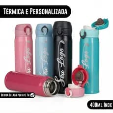 Garrafa Térmica 400ml Mantém bebida Gelada! Personalizada com Nome ou Logo