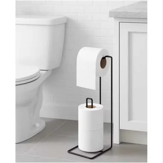 Suporte Porta Papel Higiênico De Chão 3 Rolos Preto