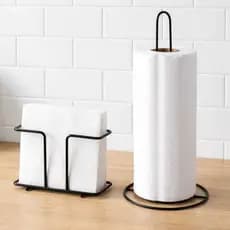 Kit Suporte Porta Papel Toalha + Porta Guardanapo Preto