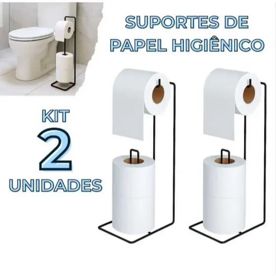 Kit 2 Suportes Porta Papel Higiênico de Chão pra Banheiro 3 Rolos Aramado Preto